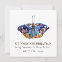Wedding Invitation, Elegant ,Blue Butterfly  Art