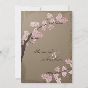 Wedding Invitation - Elegant Brown Cherry Blossom