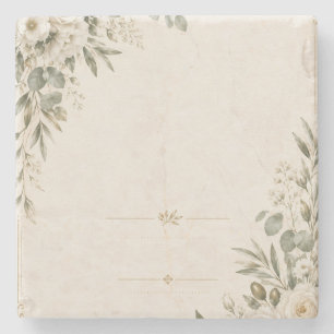 Wedding Invitation Elegant European Botanical  Stone Coaster