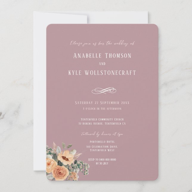 Wedding invitation - Elegant floral blush pink (Front)