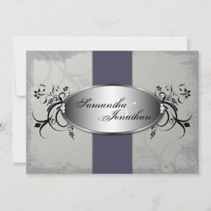 Wedding Invitation Elegant Grey Purple Aged Floral