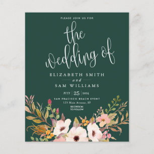 Wedding Invitation Emerald Elegant Floral Budget Flyer