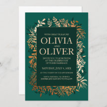 Wedding invitation Emerald gold herb