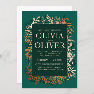 Wedding invitation Emerald gold herb