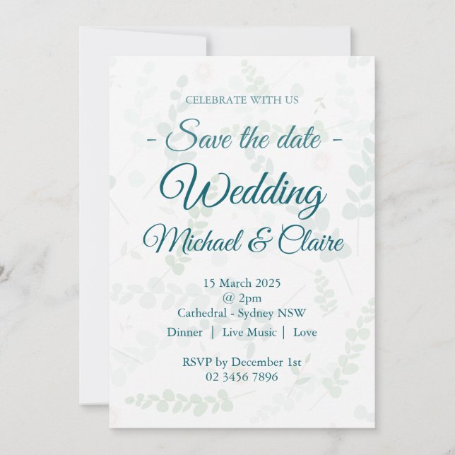 Wedding Invitation Eucalyptus Floral with RSVP (Front)