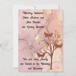 Wedding Invitation Fall Tree & Butterflies