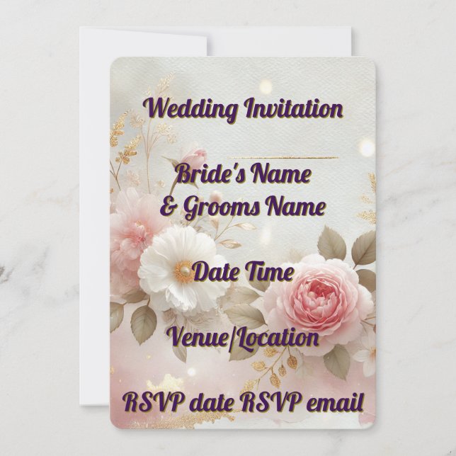 Wedding Invitation Floral Elegant Rustic Editable (Front)