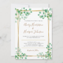 Wedding Invitation Foliage with gold border