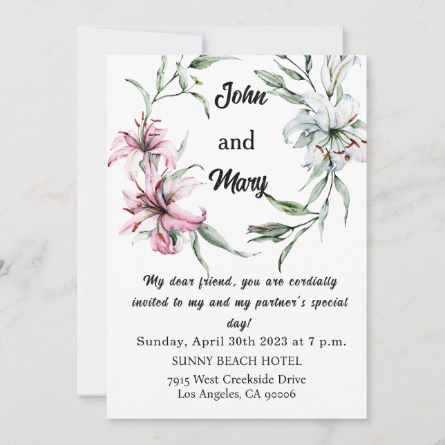 Wedding Invitation for Friend, Floral Wedding Card (Front)