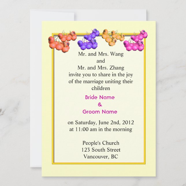 Wedding invitation from bride and groom's parents, (Front)