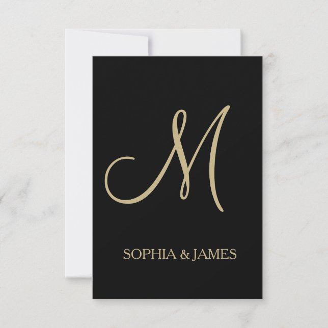 Wedding Invitation gold black Customise Monogram (Front)