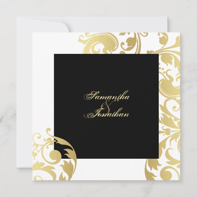 Wedding Invitation Gold Black White Elegant Floral (Front)