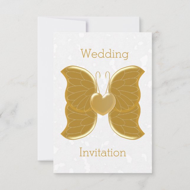 Wedding Invitation Gold Butterfly Heart (Front)