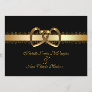 Wedding invitation gold hearts on black
