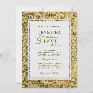 Wedding Invitation Gold Sequins