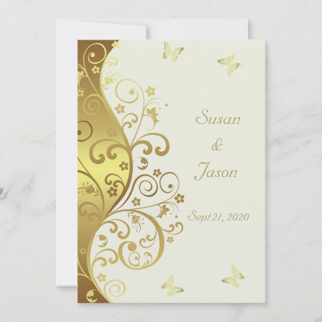 Wedding Invitation--Gold Swirls & Ivory 5x7 Invitation (Front)
