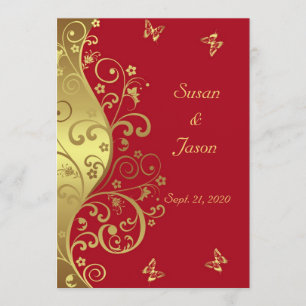 Wedding Invitation--Gold Swirls & Red 5x7 Invitation