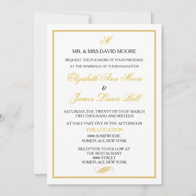 Wedding Invitation | Gold White (Front)