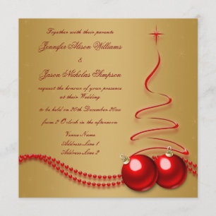 Wedding Invitation Gold with Red Christmas Tree