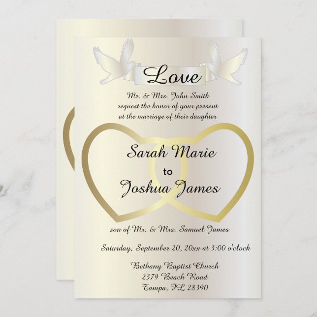 Wedding Invitation - Golden Hearts Theme (Front/Back)