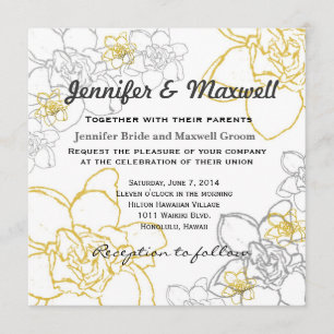 Wedding Invitation Grey and Yellow Flowers