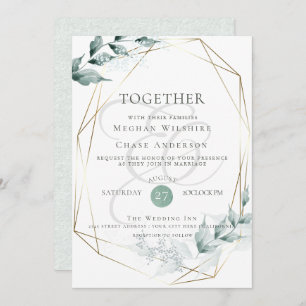 Wedding Invitation   Greyed Jade Green Botanical
