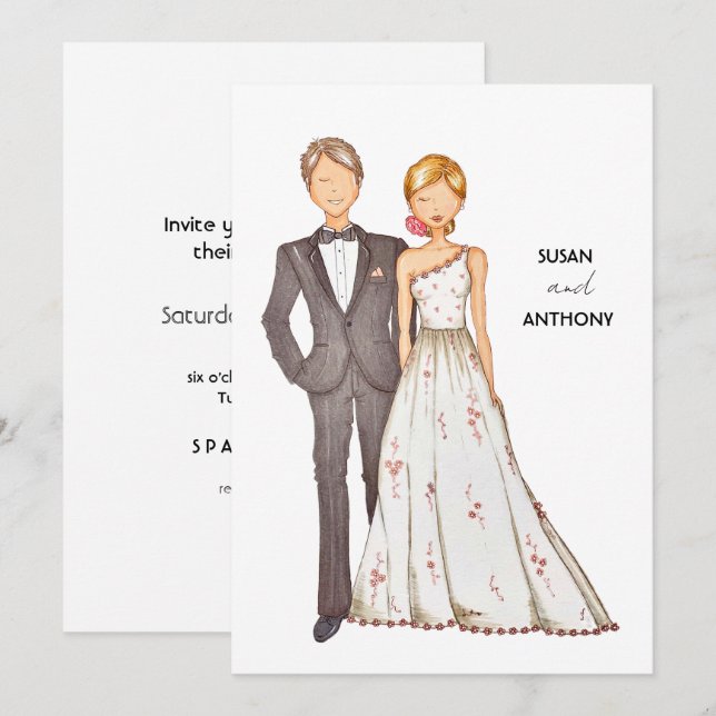 Wedding invitation, hand drawn illustration. invitation (Front/Back)