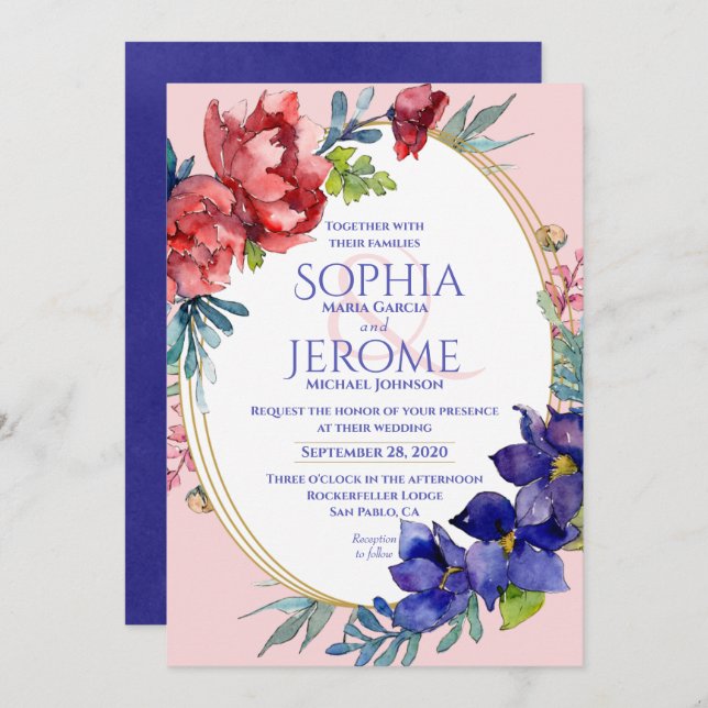 Wedding Invitation | Happiness Floral Watercolor (Front/Back)