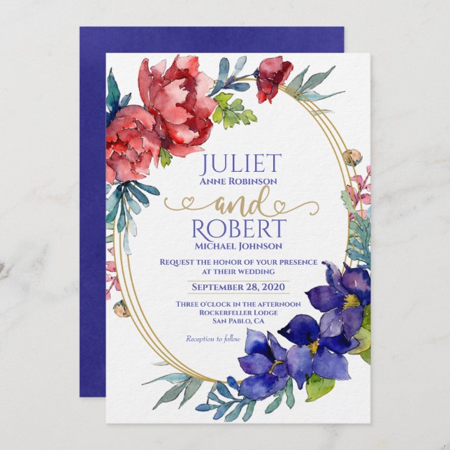 Wedding Invitation | Happiness Watercolor Floral (Front/Back)