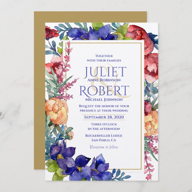 Wedding Invitation | Happiness Watercolor Floral (Front/Back)