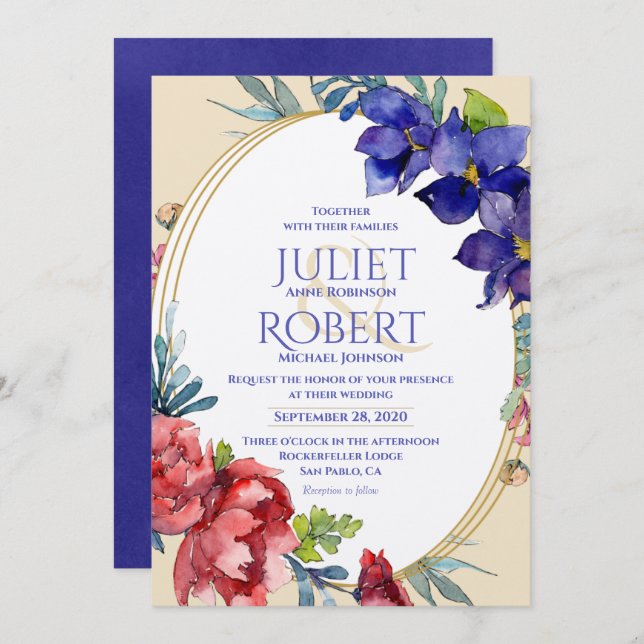 Wedding Invitation | Happiness Watercolor Floral (Front/Back)