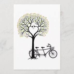 Wedding invitation heart tree with tandem bicycle