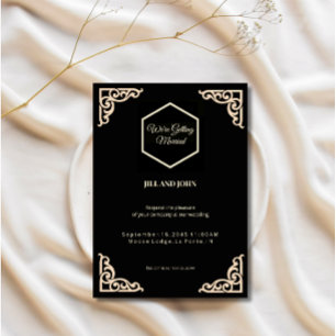 Wedding Invitation Hexagon Black and Cream