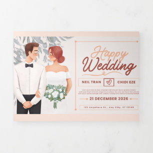 Wedding Invitation – Illustrated Couple & Floral D