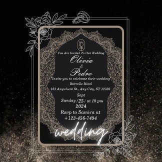 Wedding invitation in black colour with decoration