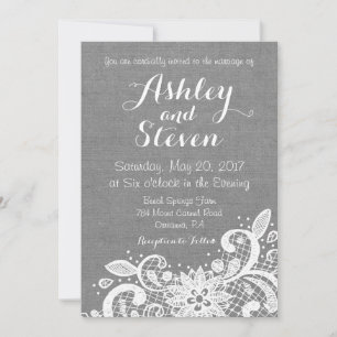 Wedding Invitation in Grey Burlap and Lace