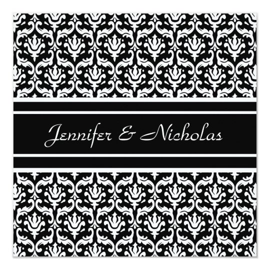 Wedding Invitation in Stylish Black & White Damask