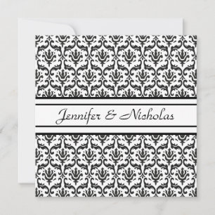 Wedding Invitation in Stylish Black & White Damask