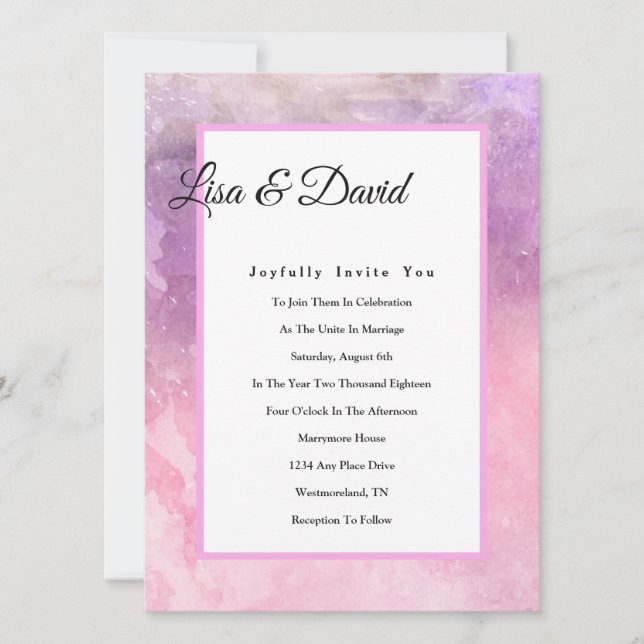 Wedding Invitation Invitations-Pink Watercolor (Front)