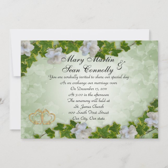 Wedding Invitation ivy border with gardenias (Front)