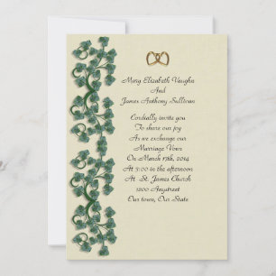 Wedding invitation ivy leaves on linen-look BG