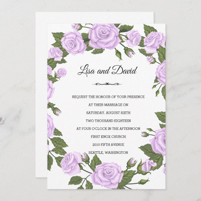 Wedding Invitation-Lavender Roses Invitation (Front/Back)