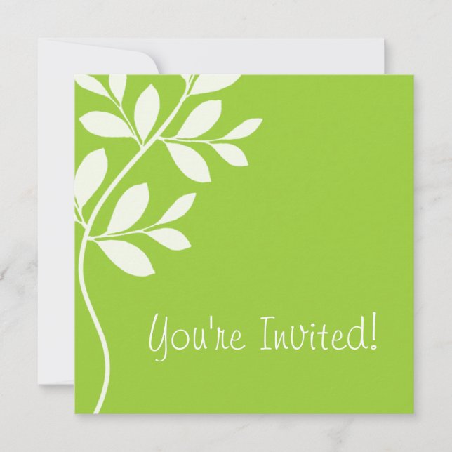 Wedding Invitation Leaf Branch Lime (Front)