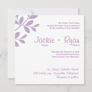 Wedding Invitation Leaf Branch Purple