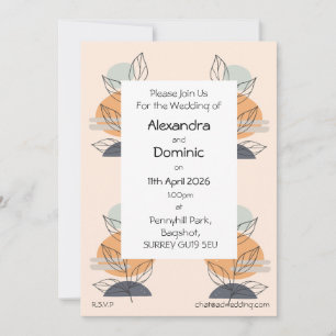 Wedding Invitation - leaf graphic peach, grey