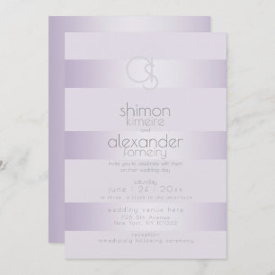 Wedding Invitation   Lilac Shimmer Stripe Monogram