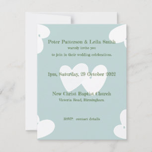 Wedding Invitation Love Hearts Duck Egg Blue White