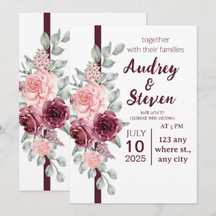 Wedding Invitation Magenta Line Ribbon Floral