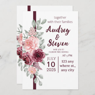 Wedding Invitation Magenta Line Ribbon Floral