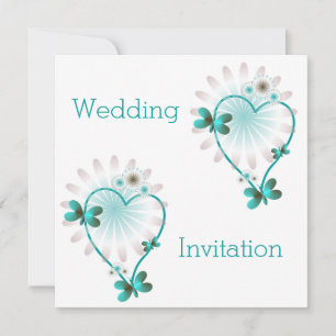 Wedding Invitation Mint Heart And Butterflies